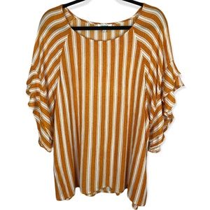 Umgee Ruffle Stripe Blouse Orange White Medium